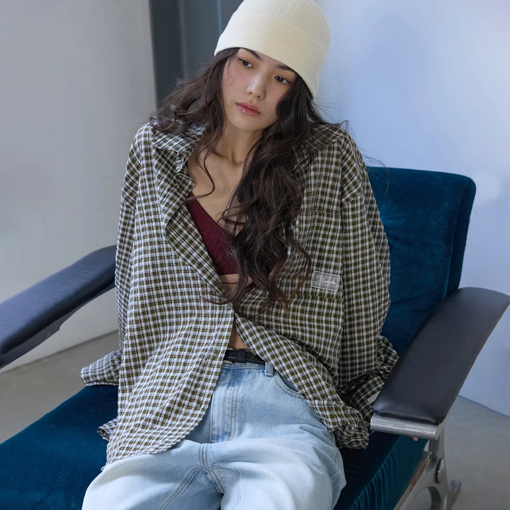 Light Oversized Check Shirts Khaki