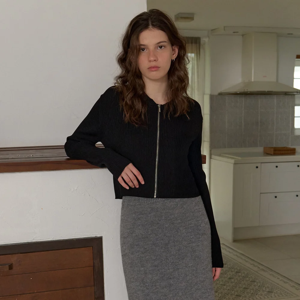 Lene knit zip-up cardigan (black)