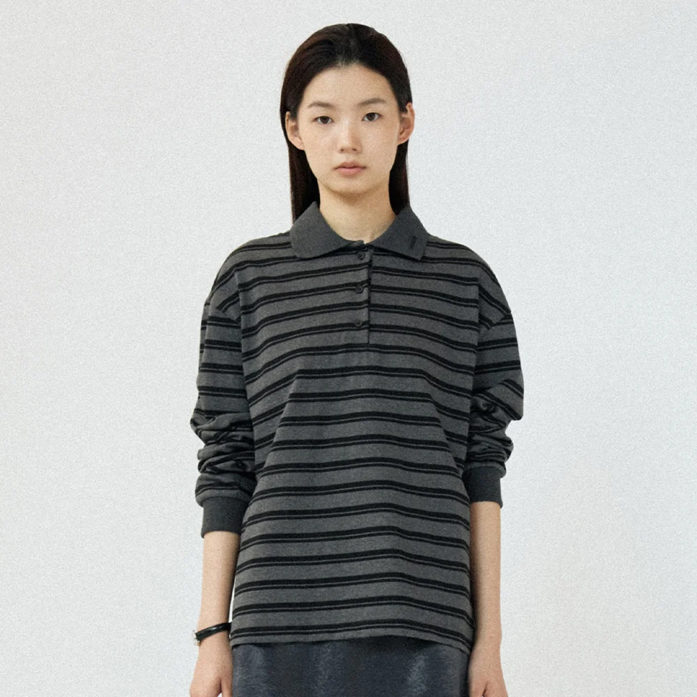 LINEAR POLO T-SHIRT (MELANGE GRAY)