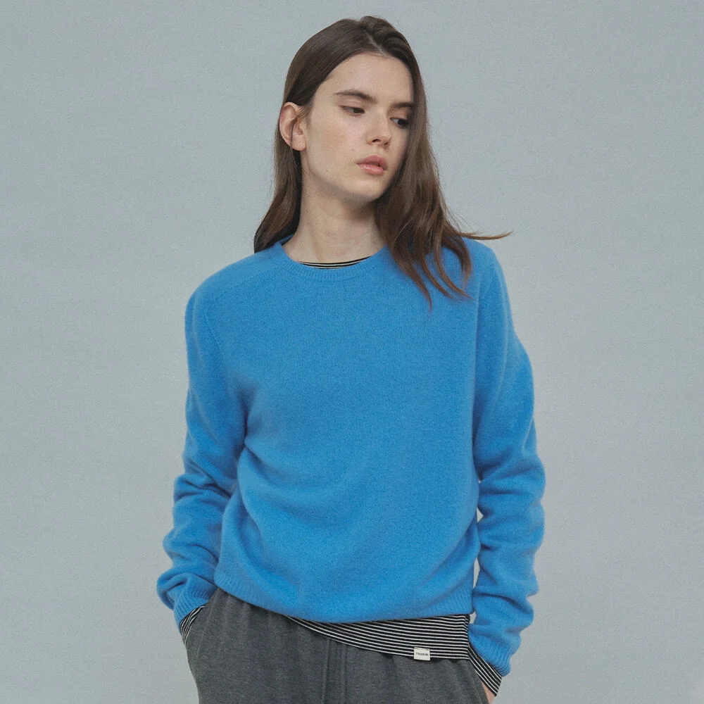 CASHMERE BLENDED ROUND WOOL KNIT _Blue