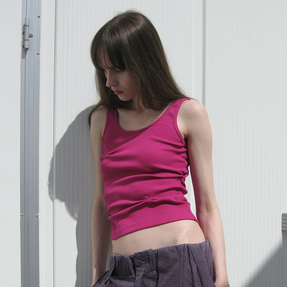 RUCHED SLEEVELESS_HOT PINK