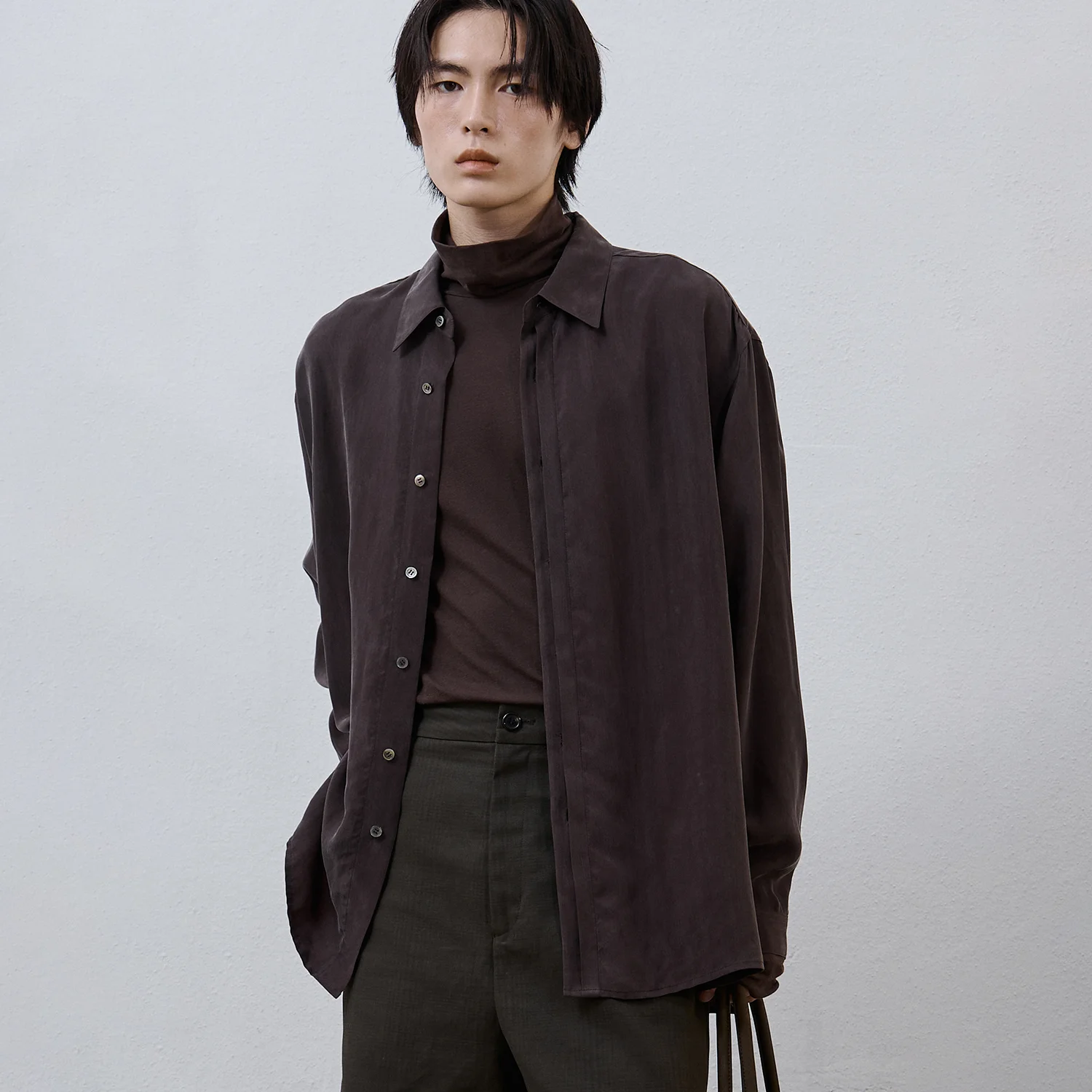 Blind Buttoned Cupro Shirt - Dark Brown