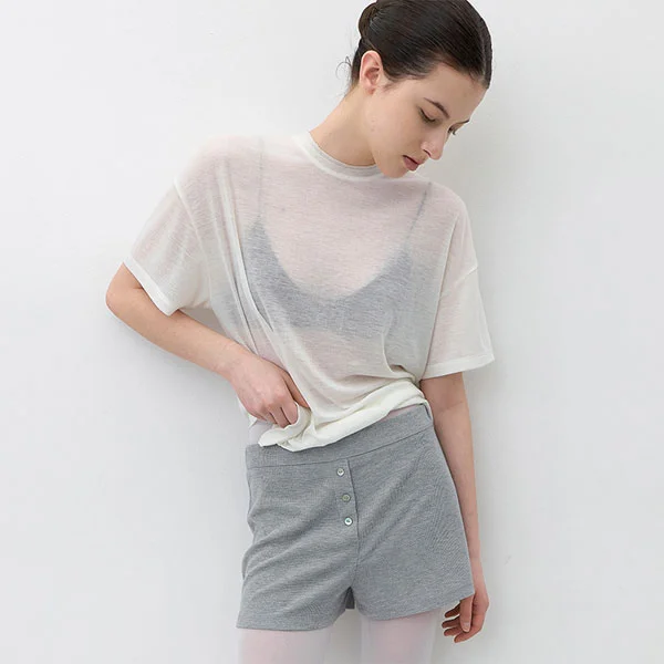 AN SHEER DOUBLE-CUT NECK BOX TEE (T-7228)