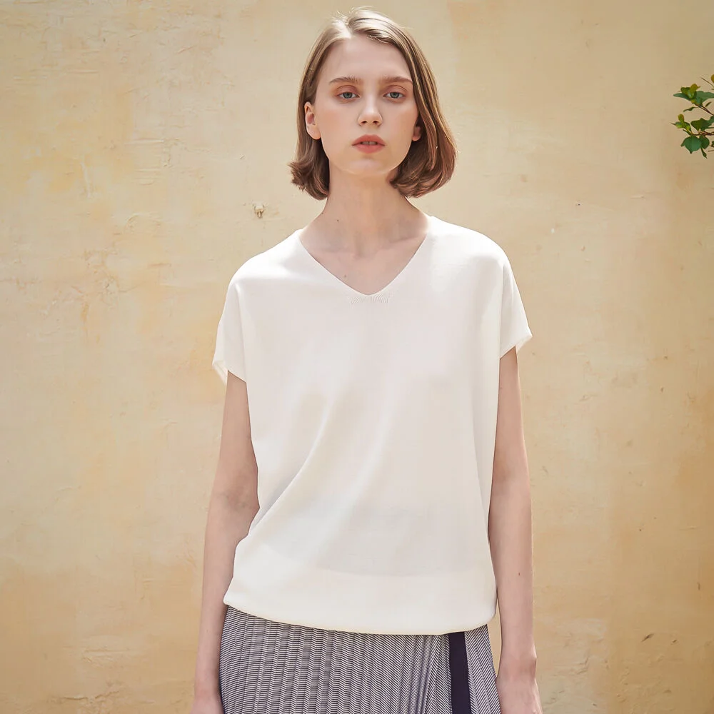 V Neck Sleeveless Knit_White