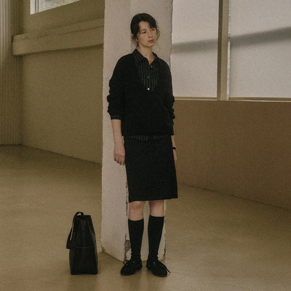 WOVEN WOOL MIDI SKIRT_BLACK