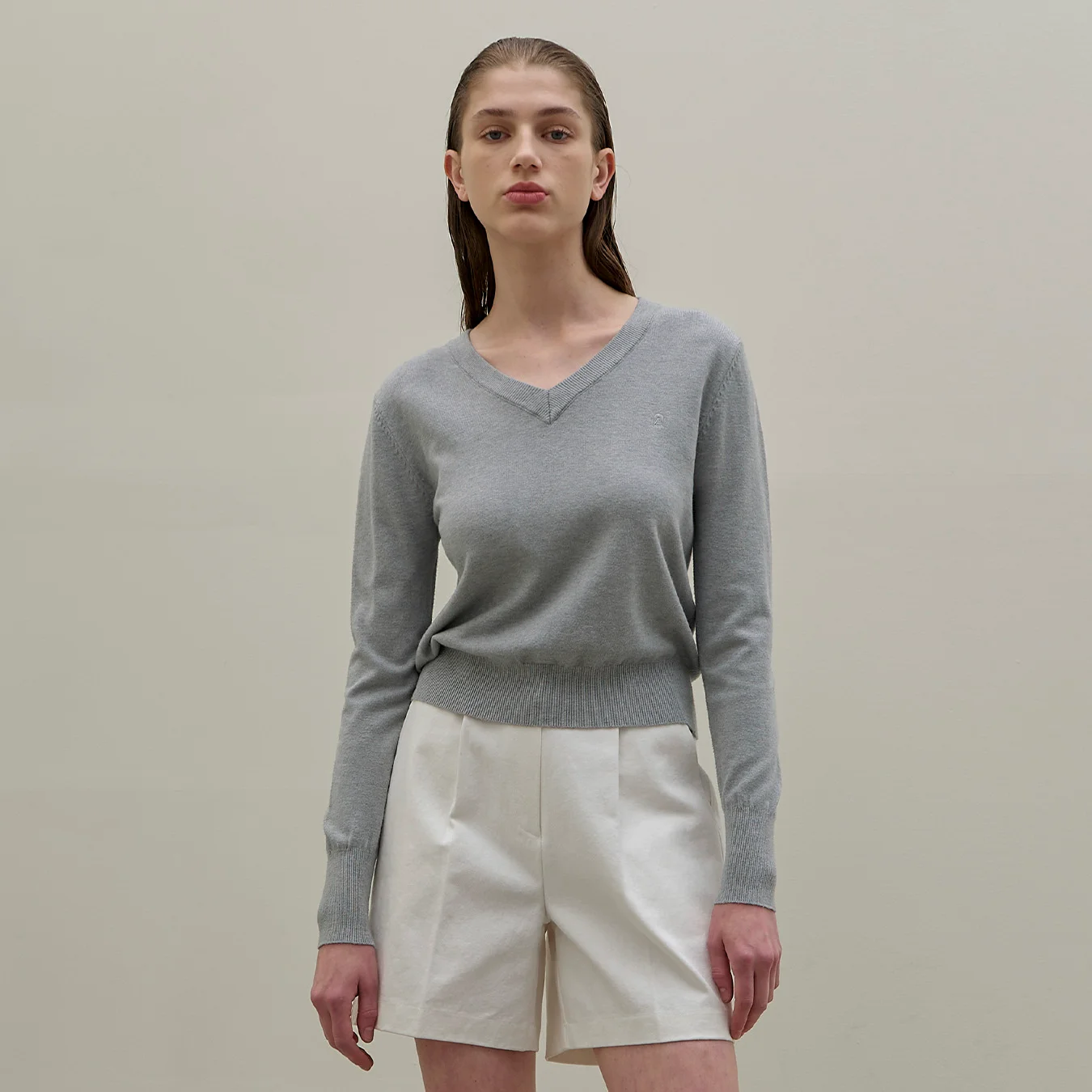 BASIC V-NECK EMBROIDERED KNITWEAR(R-T-6583)
