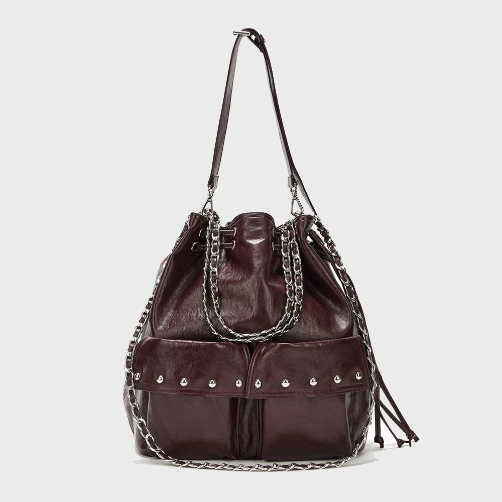 DEINET 5-WAY STUD POCKET MULTI BAG IN BURGUNDY