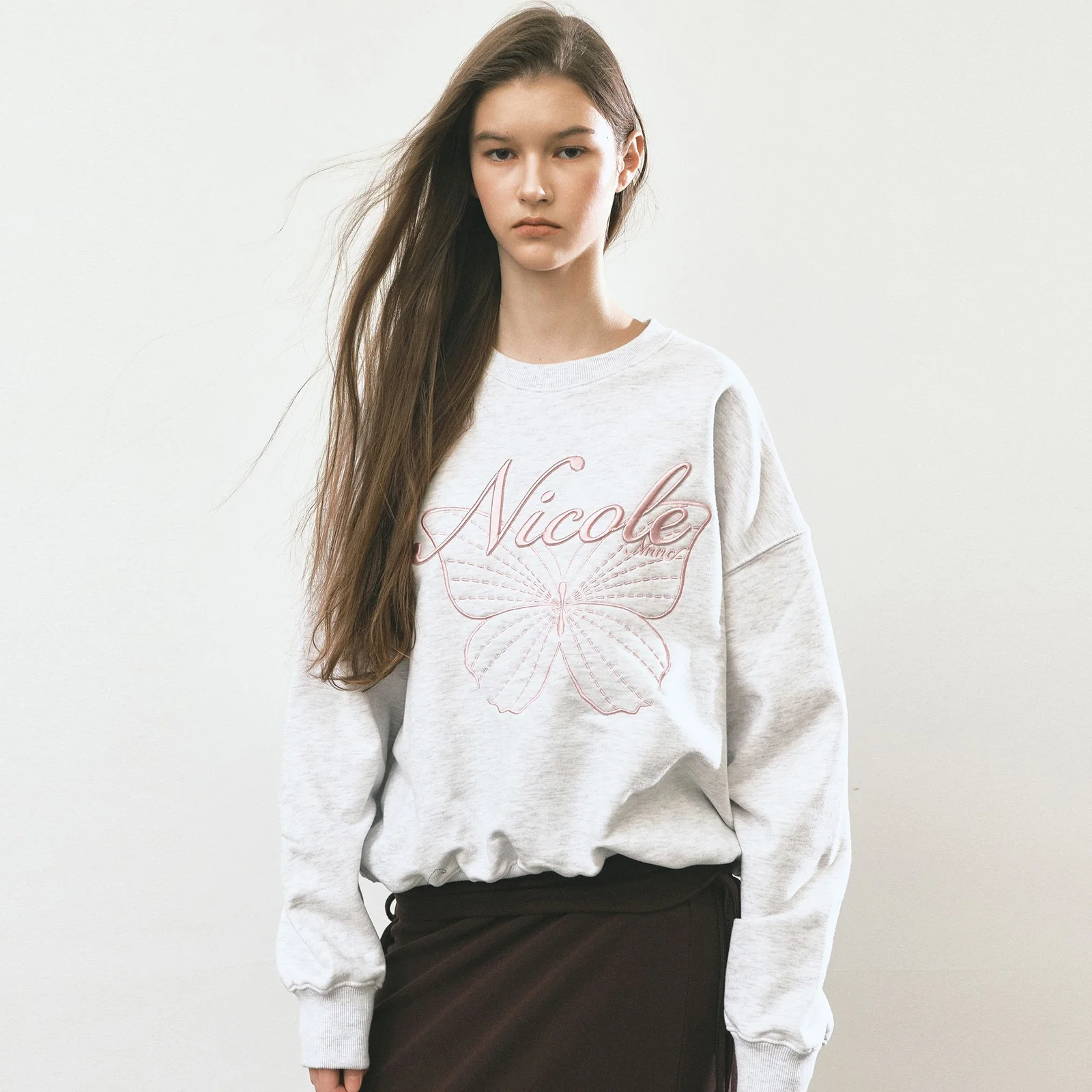 NICOLE BUTTERFLY SWEATSHIRT_MELANGE LIGHT PINK