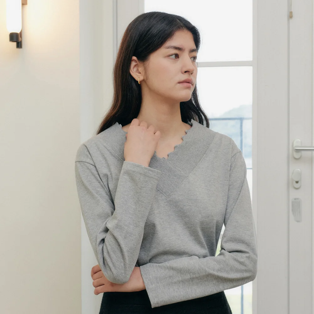 LONG SHIRRING T-SHIRT_GRAY