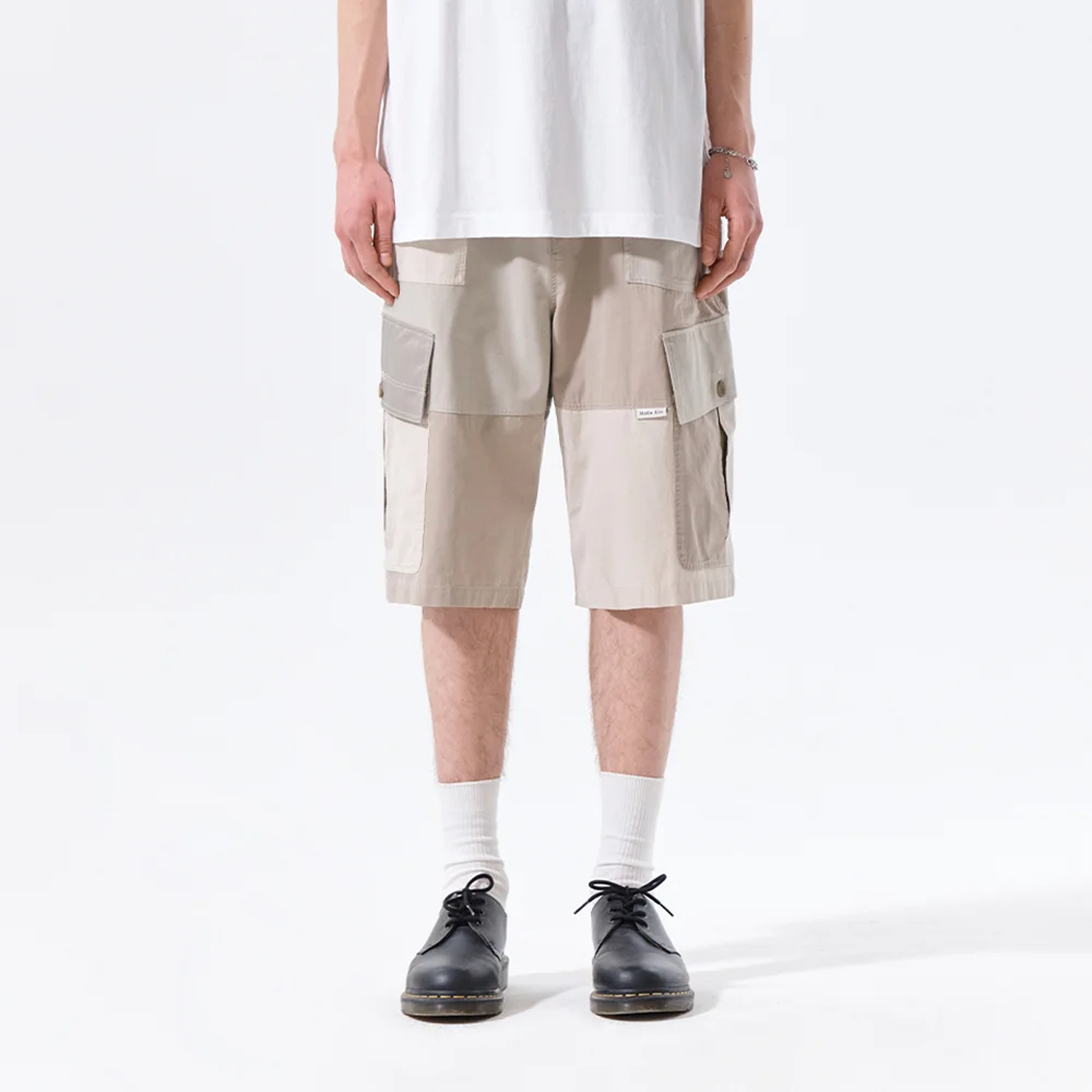 PATCHWORK CARGO BERMUDA PANTS FOR MEN IN BEIGE