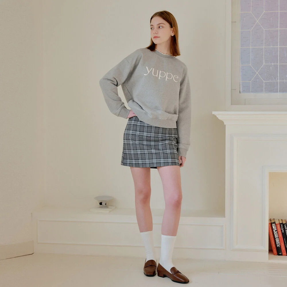 CHECK LINE SKIRT_SKY BLUE