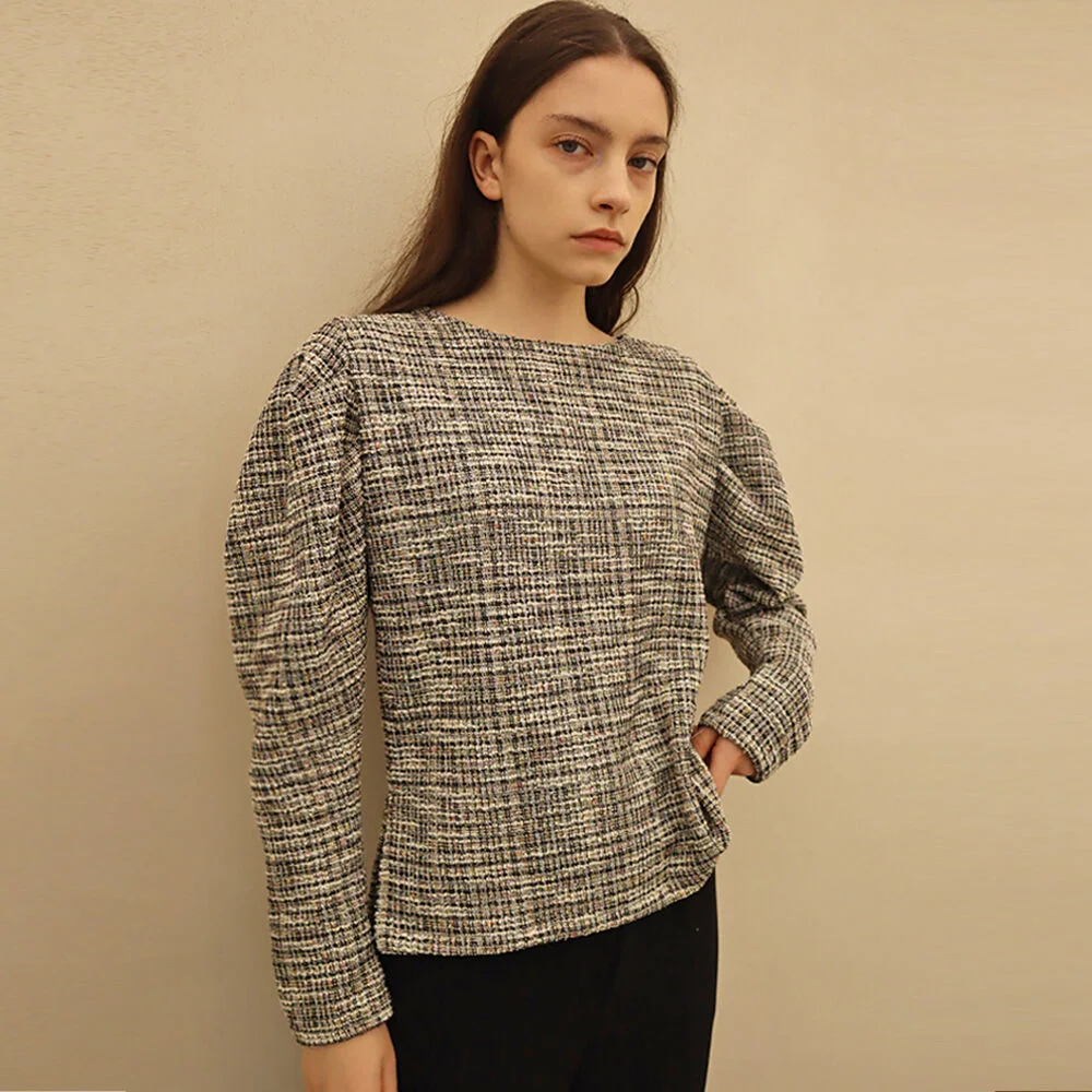 粗花呢 泡泡 黑色 T恤_Tweed Puff Black TS
