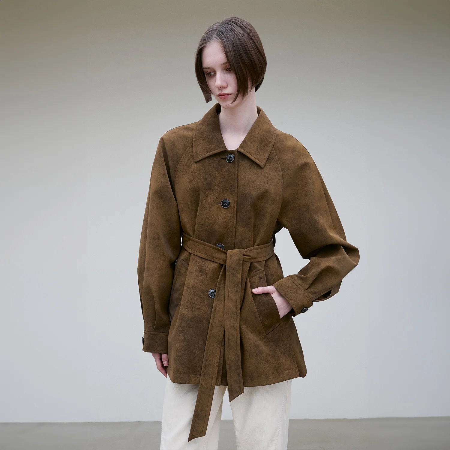 FAUX SUEDE BELTED JACKET