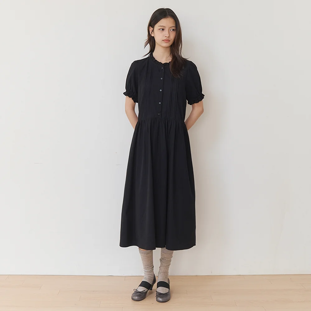 soft puff long dress - black