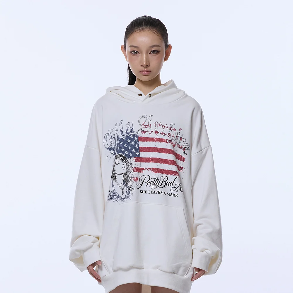 USA LOGO GIRL OVER SIZE HOODED_WHITE
