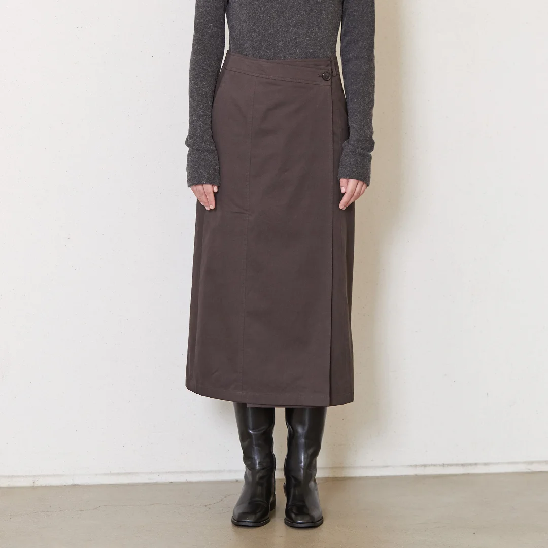 wrap cotton skirt_brown