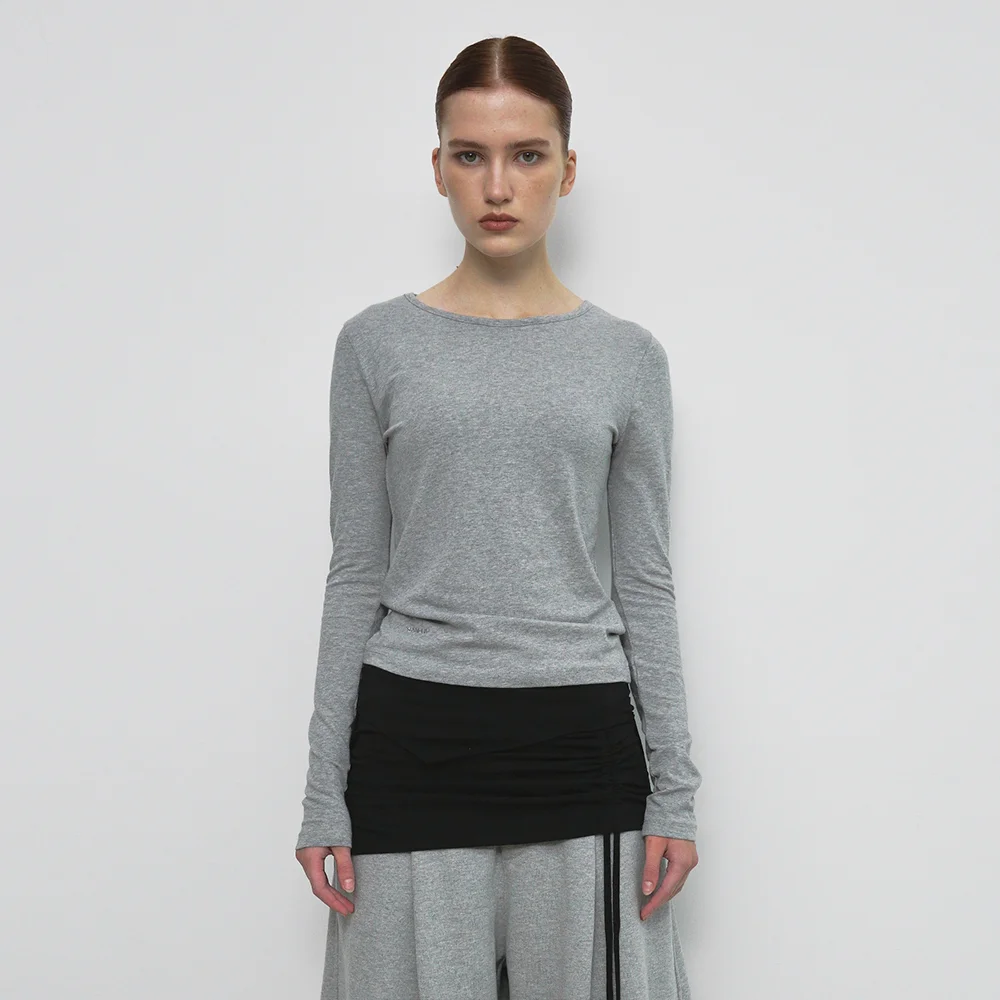 BASIC ROUND T-SHIRT_MELANGE GREY