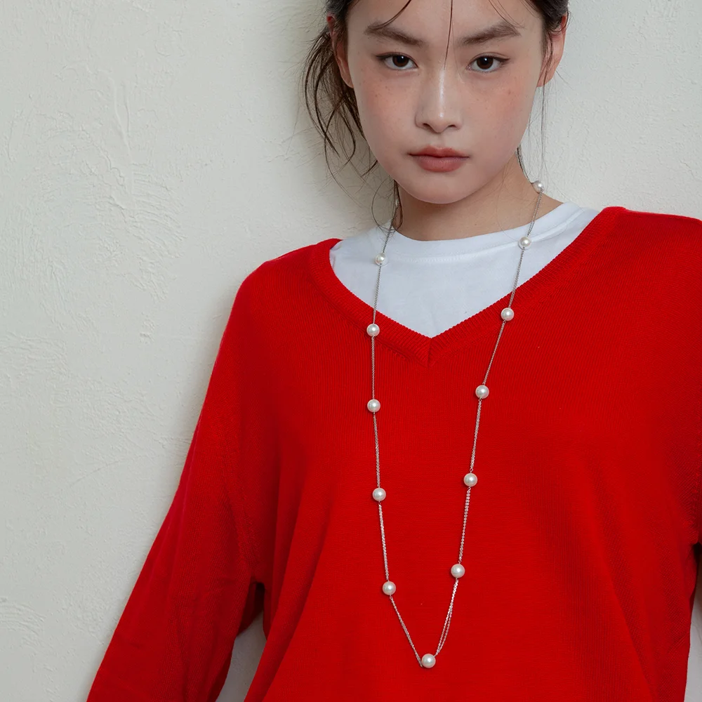 pearl chain long necklace