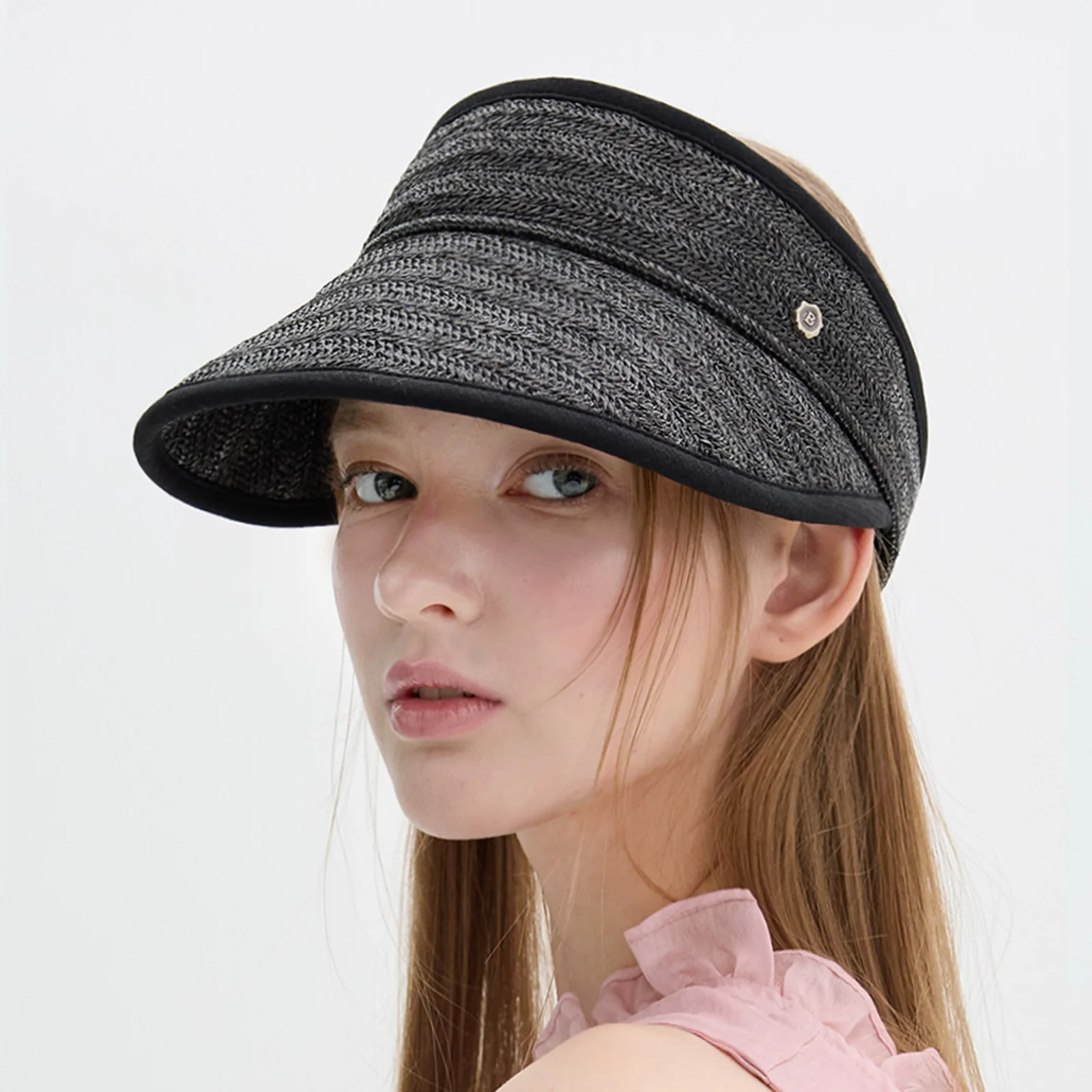 Hailey Straw Sun Visor - Black