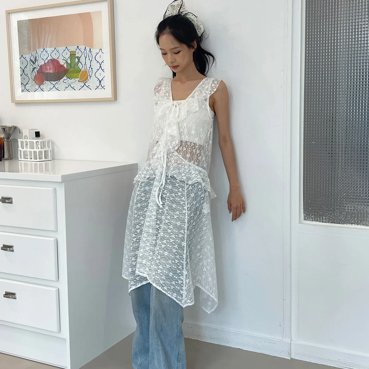 Ruffle Lace Layered Dress_White