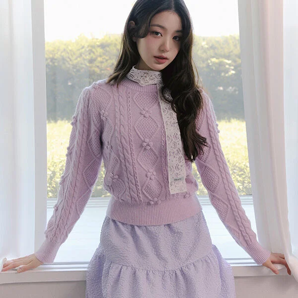 POMPOM CABLE KNIT LAVENDER