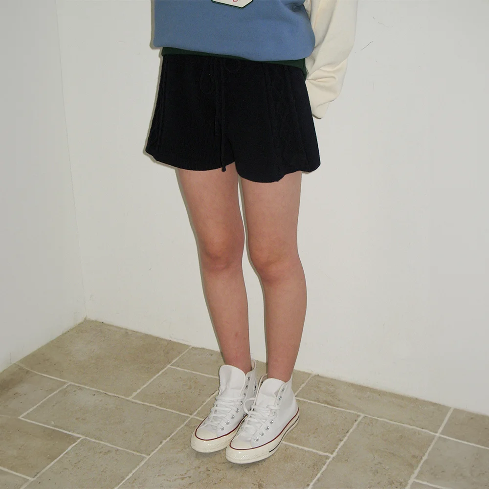 Cotton Cable Knit Pants - Navy
