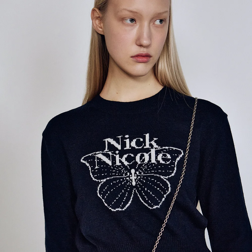 CASHMERE BUTTERFLY SIGNATURE CROP KNIT_NAVY