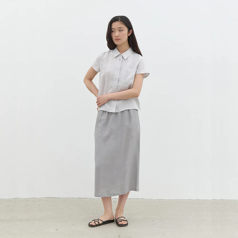 classic linen skirt-gray