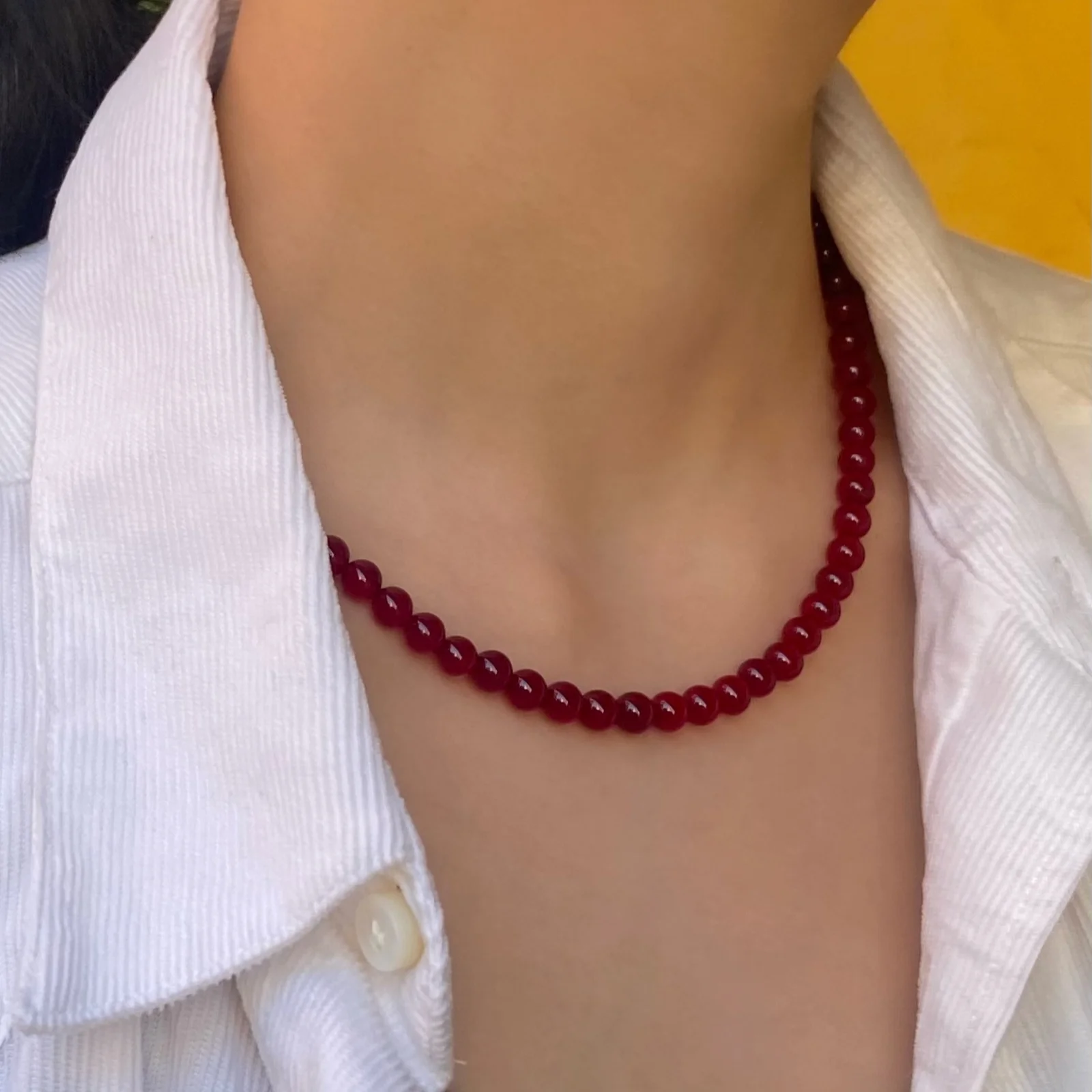 Ruby chalcedony Necklace 6,8mm 紅寶石 玉髓 Necklace