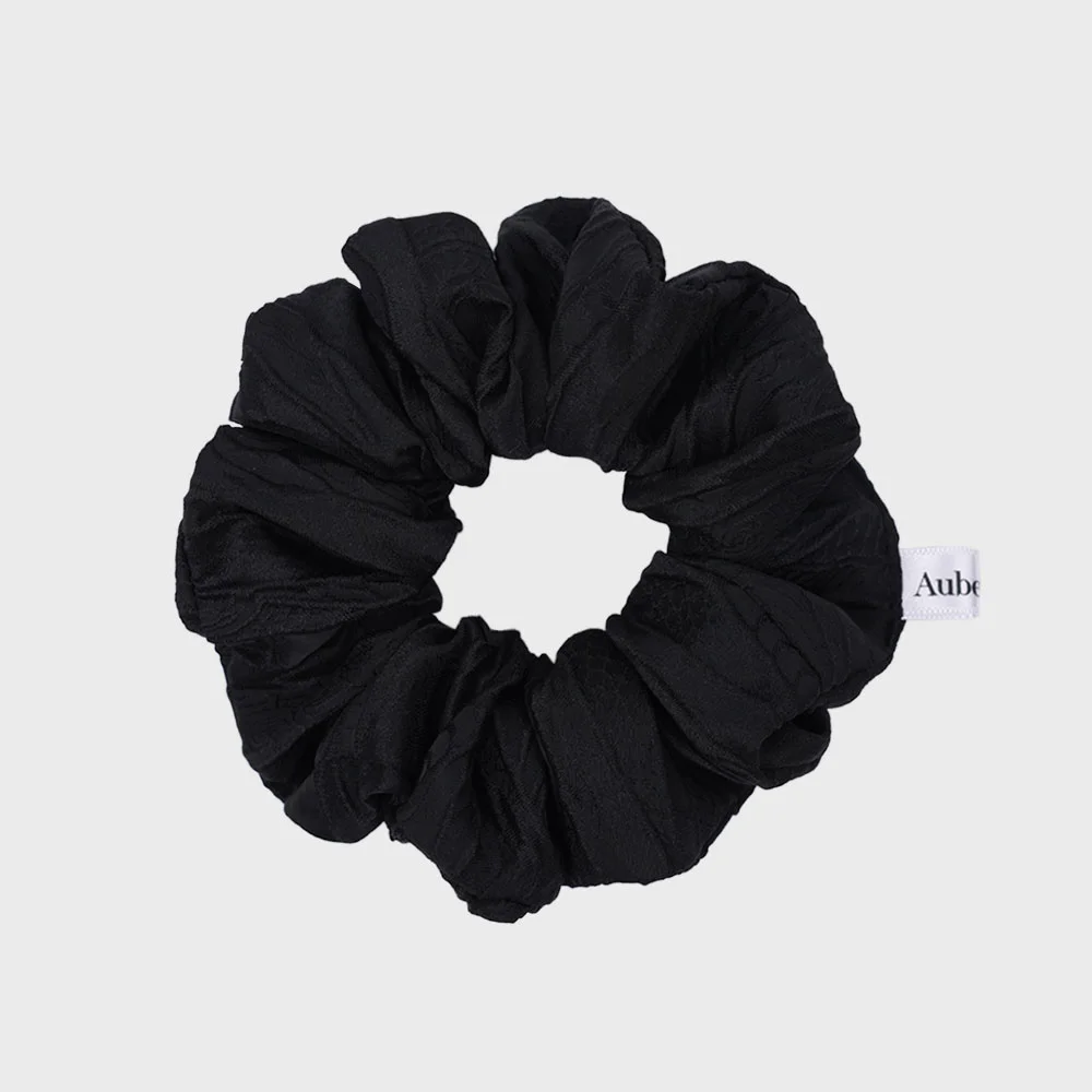 Obnuit 緞面 提花 護髮 髮圈 Leaf Black M