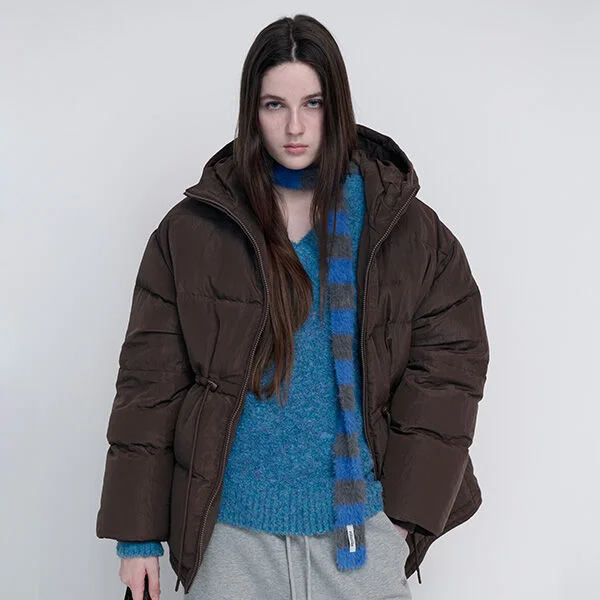 HOODED DUCK DOWN PUFFER PADDING BROWN