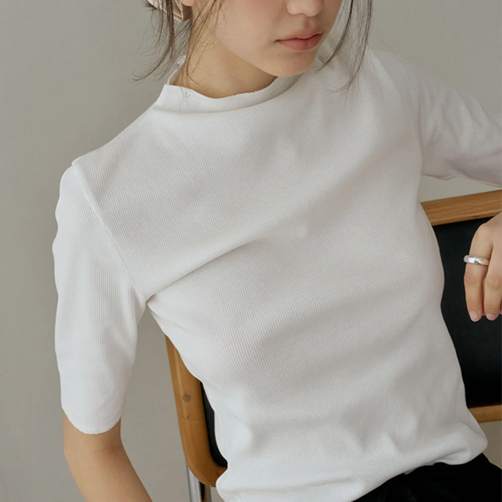 HALF NECK COTTON T-SHIRTS_IVORY_OD2C2MTS40IVY
