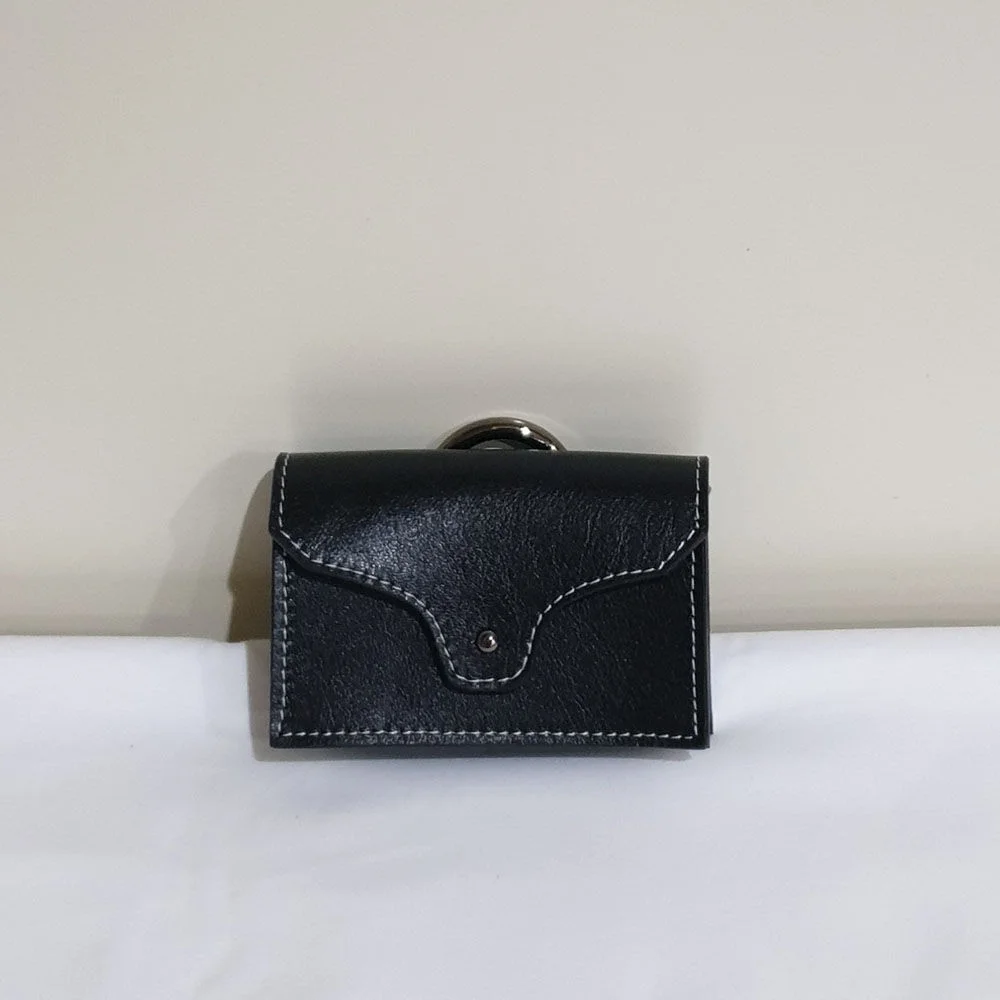 Leather mini Wallet + Oring / Black