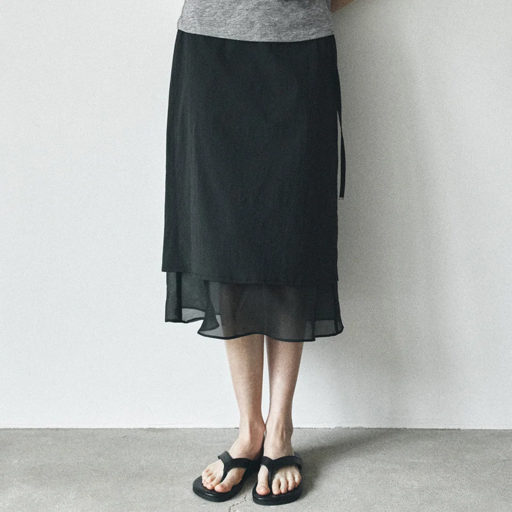 P3284 Overlay 中長 半身裙_Black