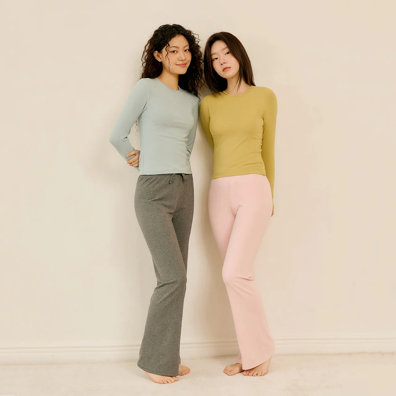 每天 拇指孔 長袖 T恤&靴型 褲子 上下 套裝_6colors
