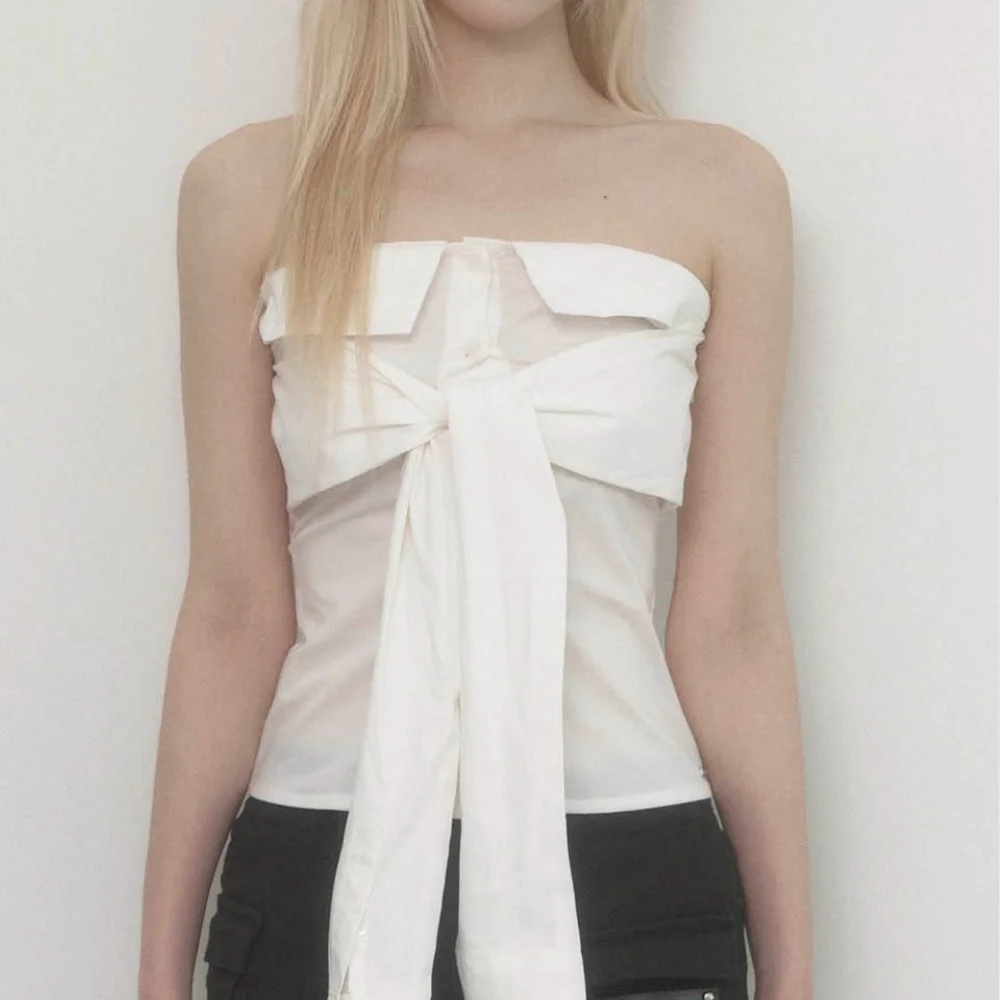 Tie Shirt Tube Top (White)