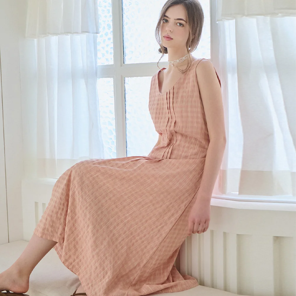 Pintuck bloom dress - Peach pink