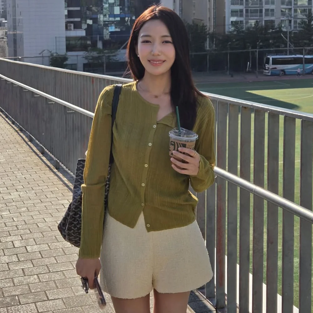 全天 亞麻 混紡 開襟外套