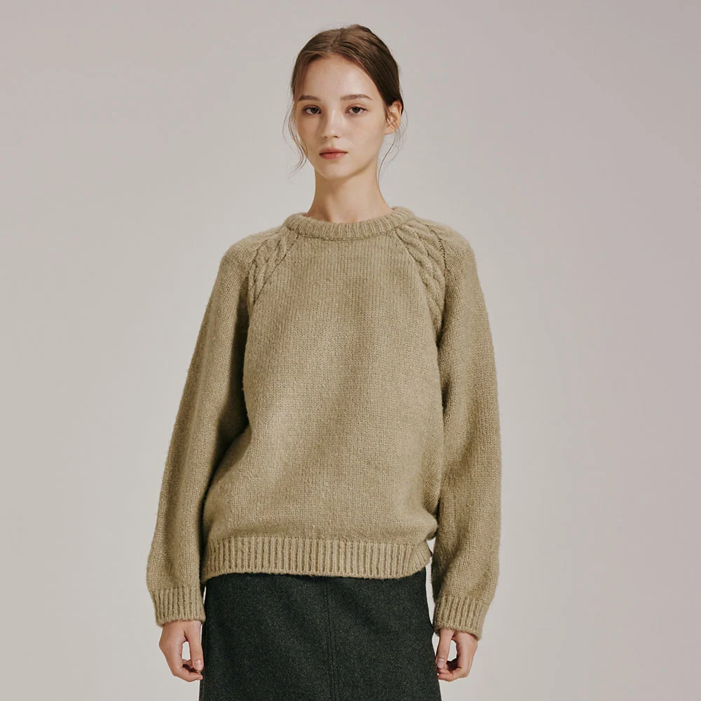 圓領 領 羊毛 針織衫 - 橄欖色 / Round Neck Wool Knit - Olive