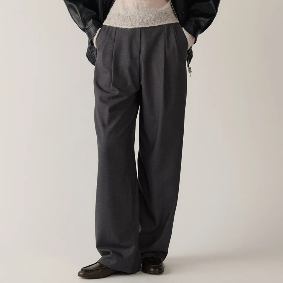 wool tuck curved pants (melange grey)