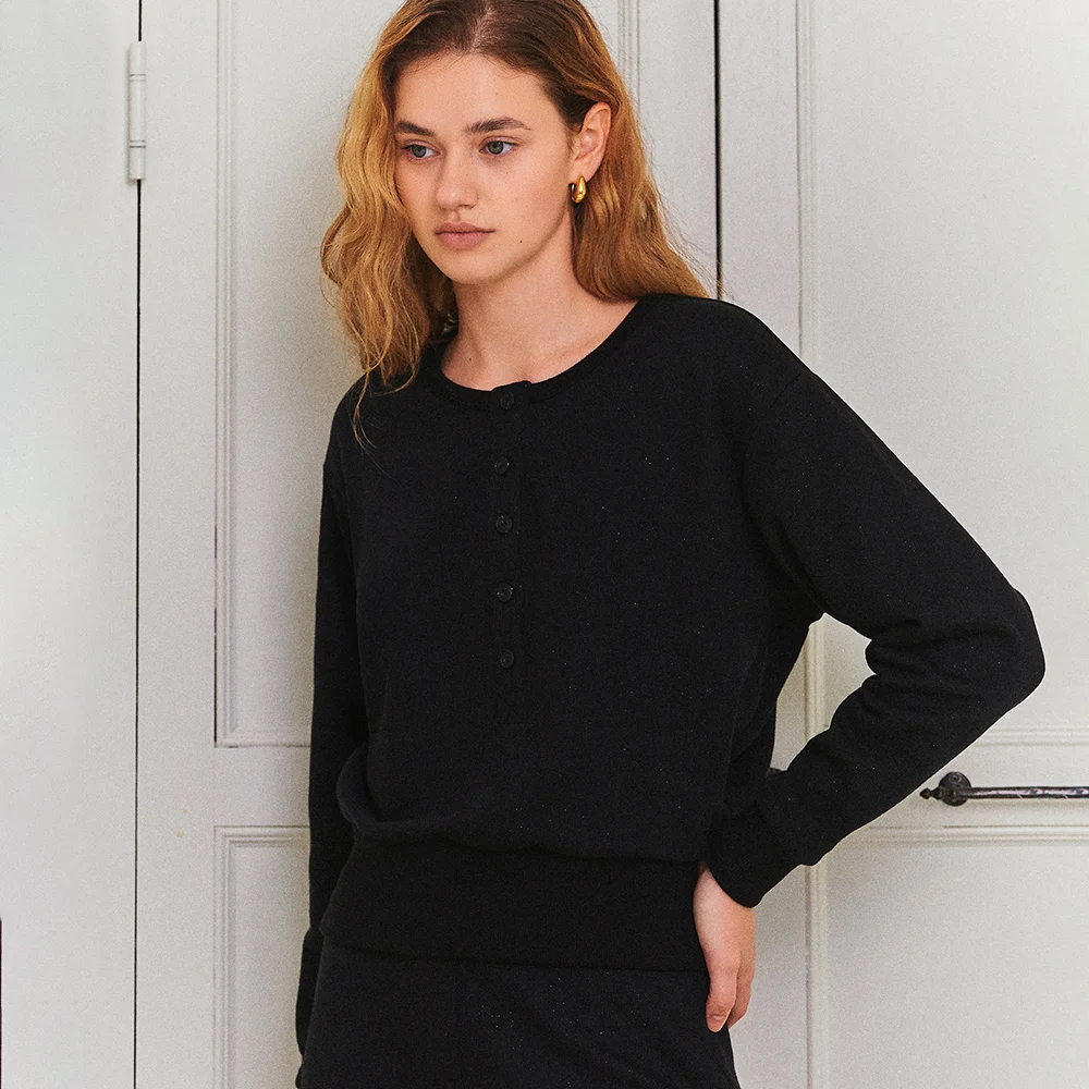 Henley neck glitter sweatshirt (black)