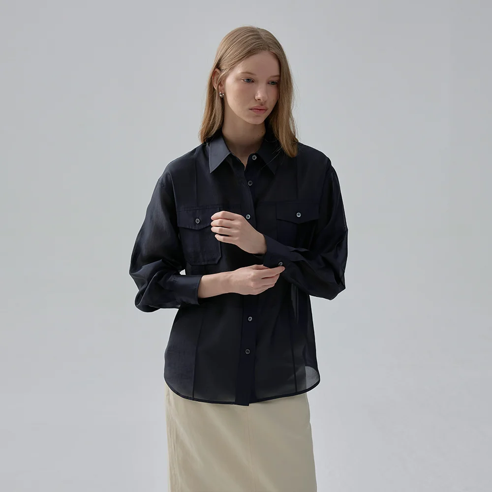 SILKY SHEER BLOUSE (dark navy)