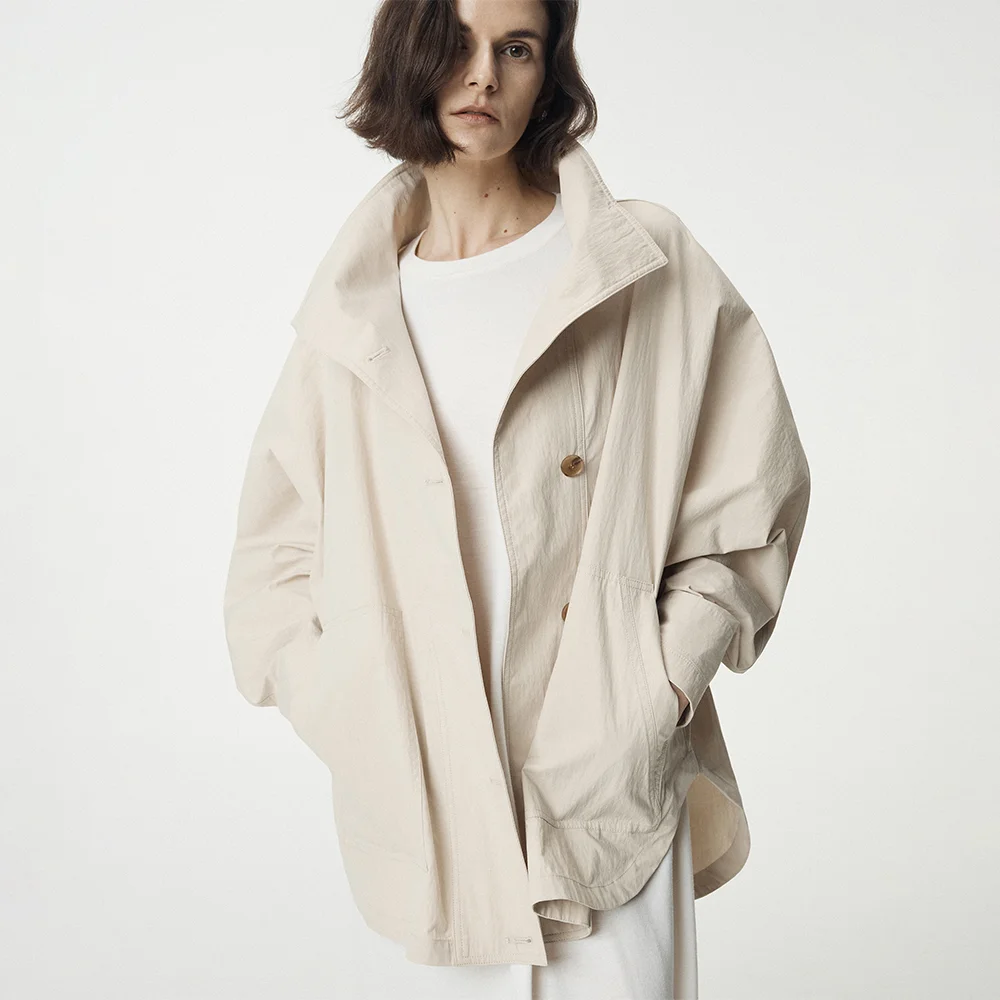 Dolman Sleeve High Neck Jacket_Beige