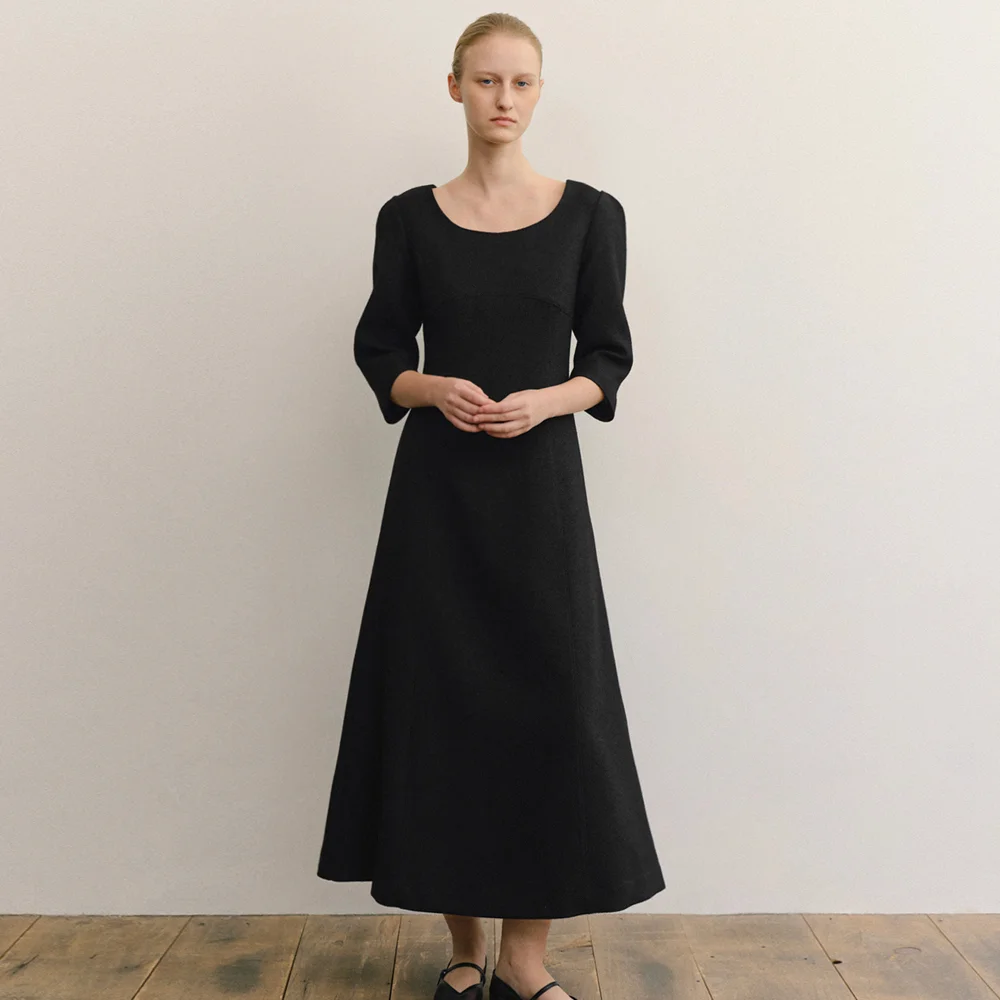 SILHOUETTE TWEED DRESS_BLACK