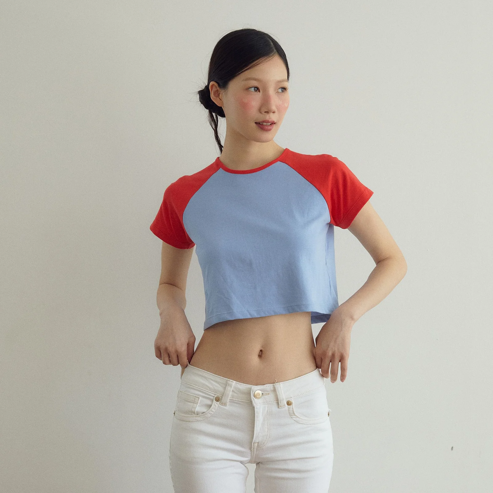Jouie Crop Raglan T shirt Jouy 短版 牛角袖 T恤 (紅色/天藍色)