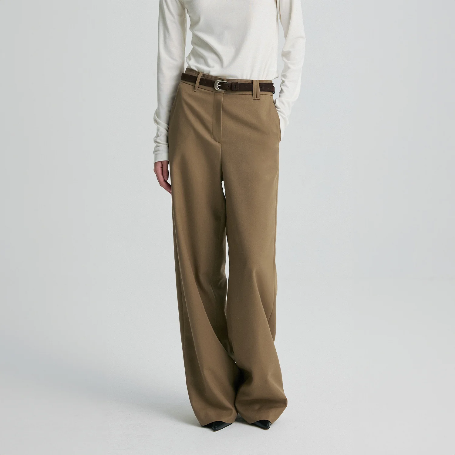 WOOL BLEND TAILORED TROUSERS TAUPE