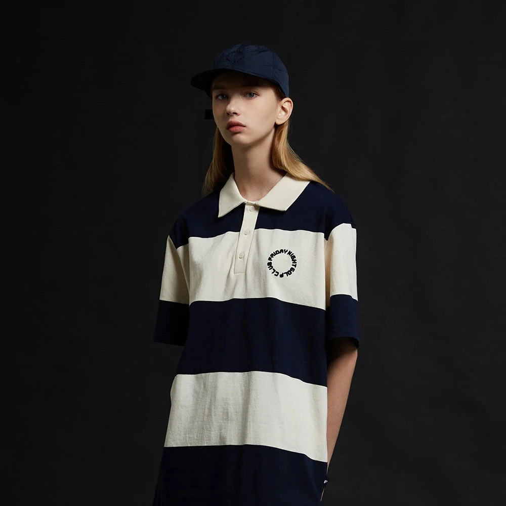 LOOSE FIT STRIPE SHORT SLEEVE POLO TEE_WOMEN(NAVY)