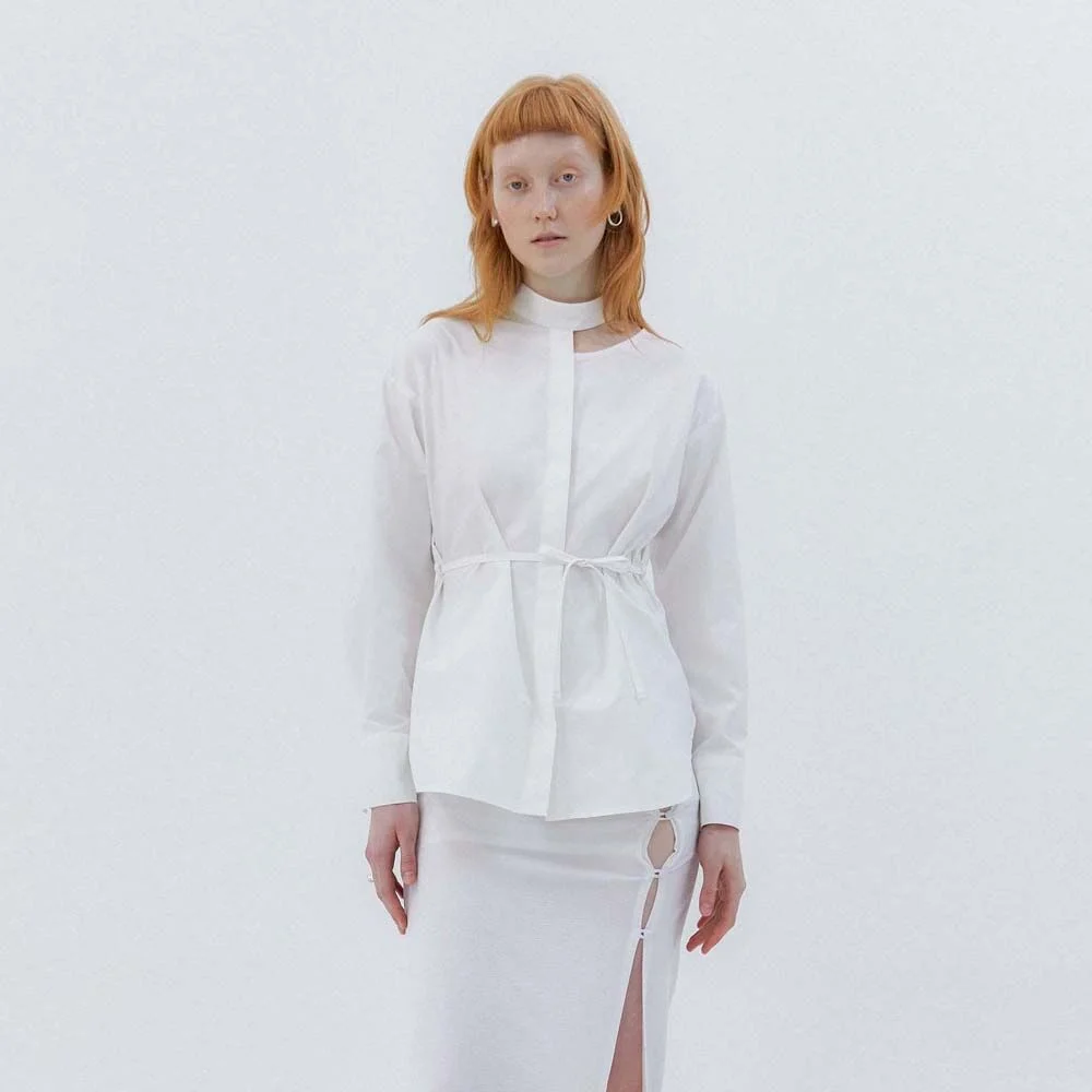NECK POINT UNBALANCE SHIRT - WHITE