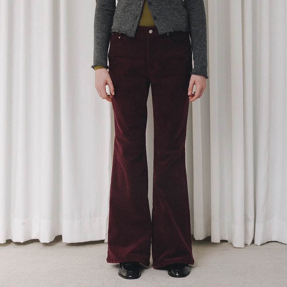 Relaxed corduroy boots cut pants_burgundy