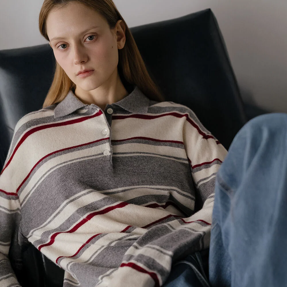 Loa stripe collar knit _Gray